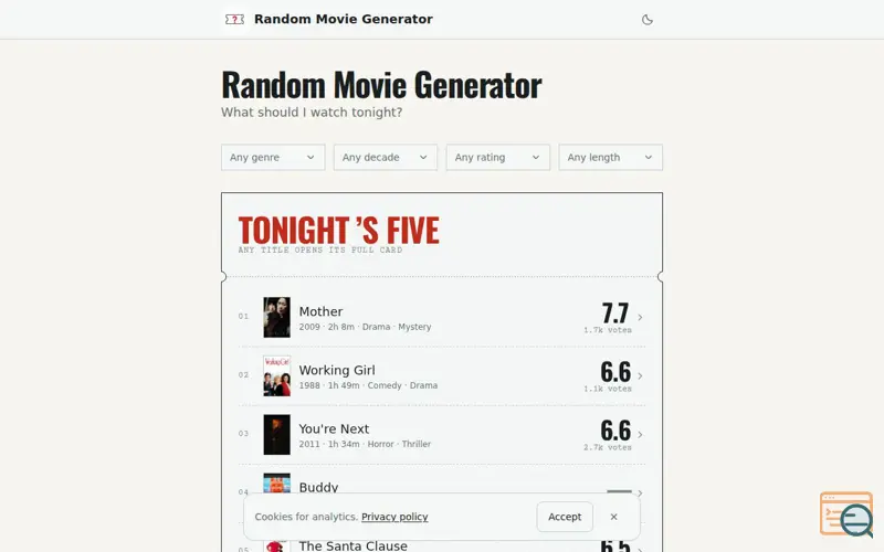 Screenshot of Random Movie Generator