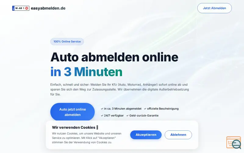 Screenshot of Kfz-Abmeldung online in 3 Minuten