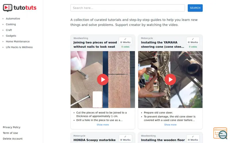 Screenshot of tutotuts - Video Tutorials Search Engine
