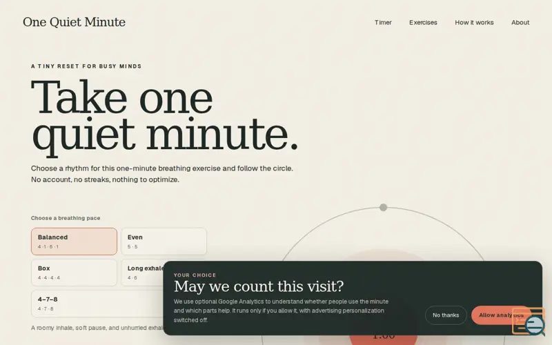 Screenshot of One Quiet Minute