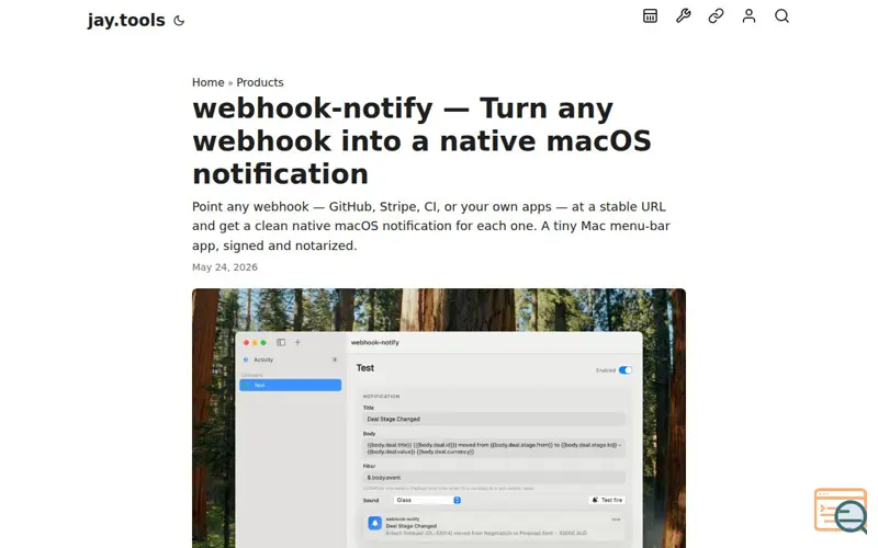 Screenshot of Webhook Notifications