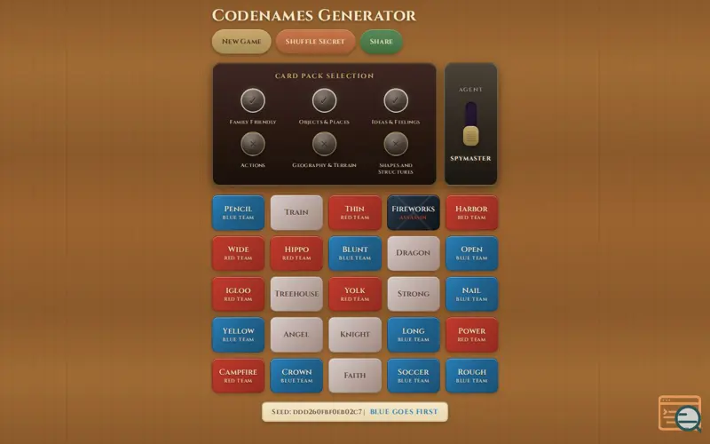 Screenshot of Codenames-generator-bay