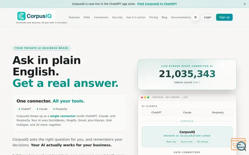Screenshot of CorpusIQ — Private AI for Business data