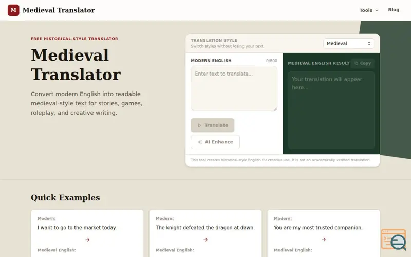 Screenshot of Medieval Translator Tools