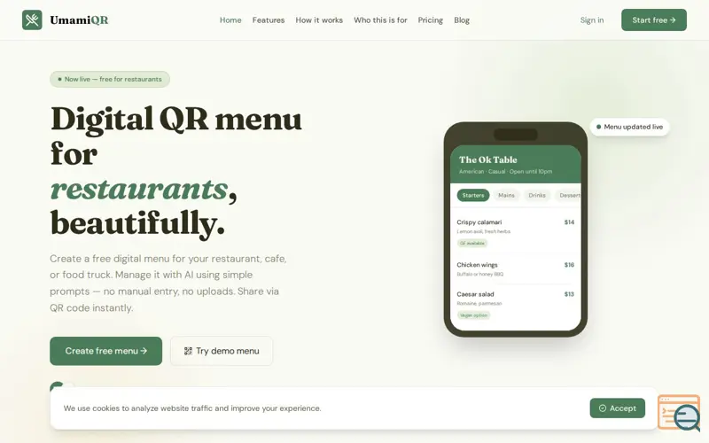 Screenshot of UmamiQR