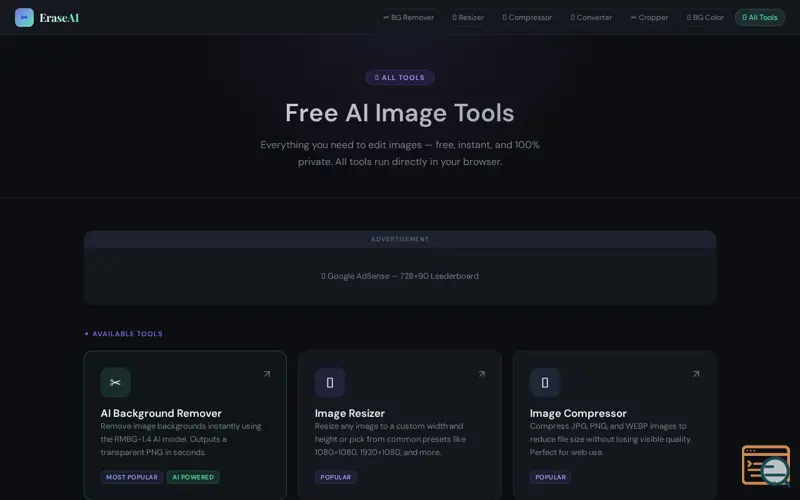 Screenshot of eraseAI - Free AI Image Tools