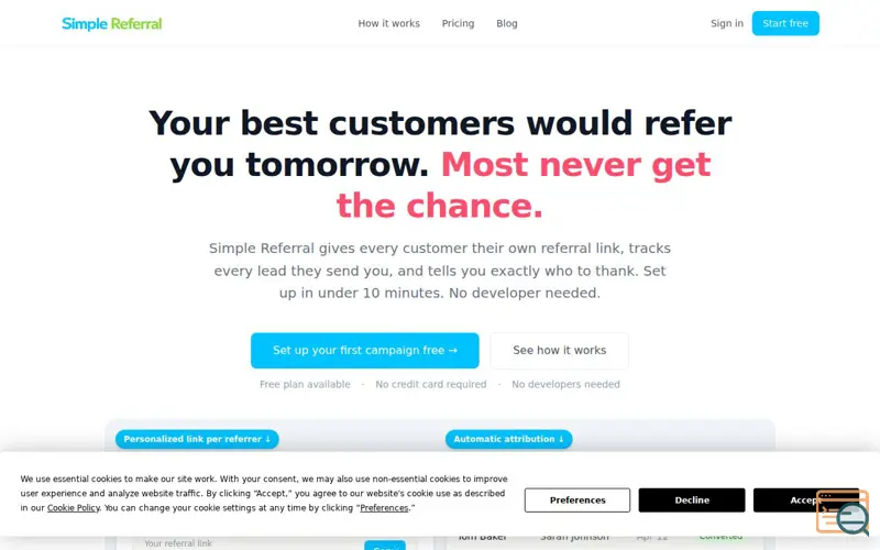 Screenshot of Simple Referral