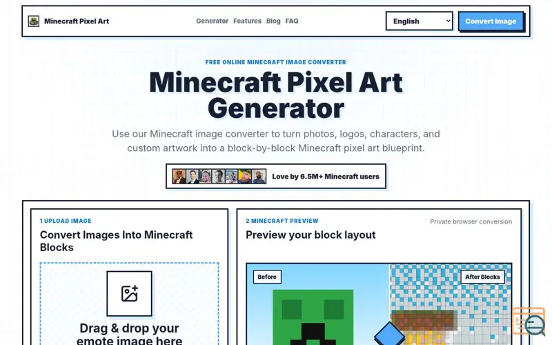 Screenshot of Minecraft Pixel Art Generator & Minecraft Image Converter