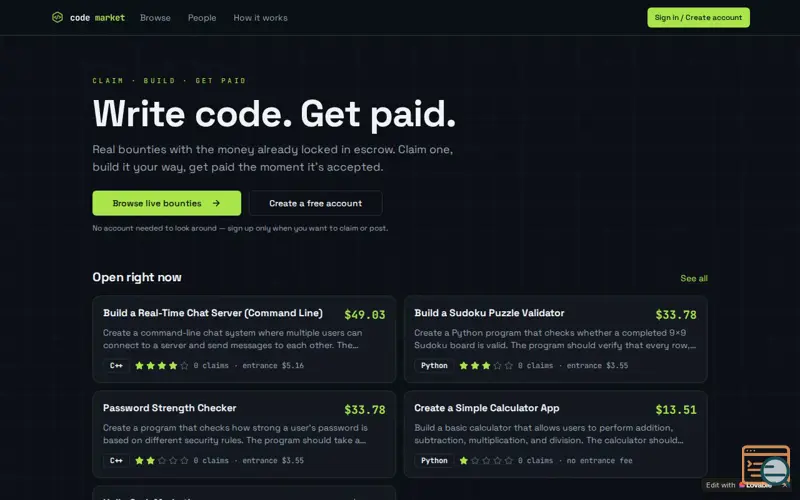 Screenshot of CodeMarket