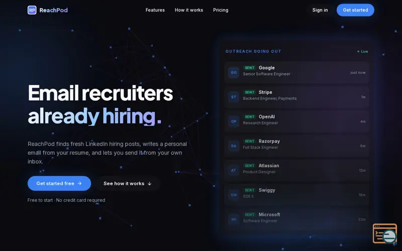 Screenshot of ReachPod — Reach People Already Hiring
