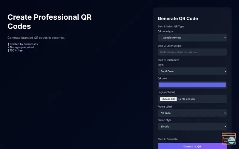 Screenshot of QR toolkit for business, a launch using QR Code Styling