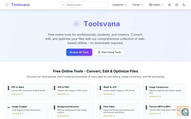 Screenshot of Toolsvana