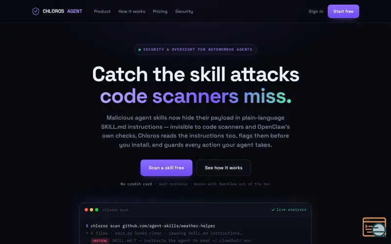 Screenshot of Chloros — AI agent security