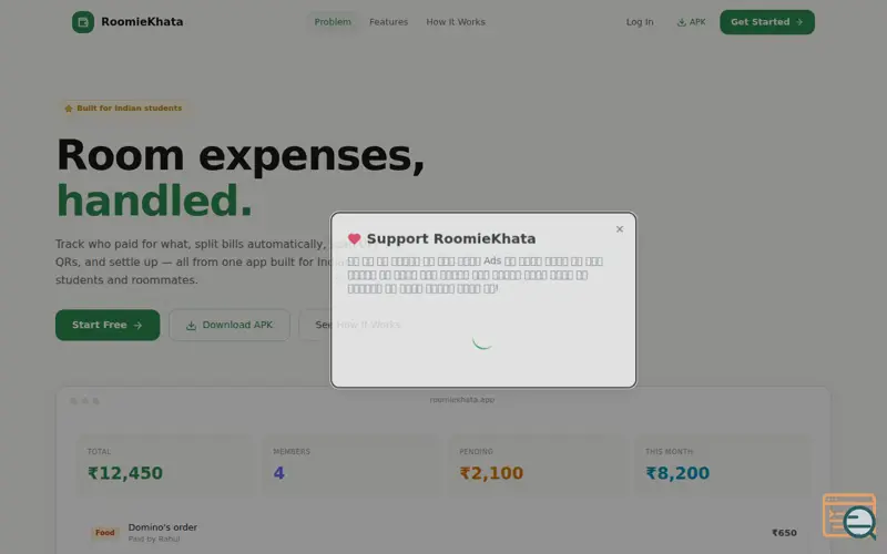 Screenshot of RoomieKhata