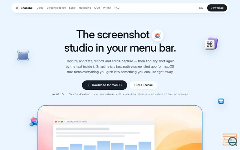 Screenshot of Snapline — the screenshot studio in your macOS menu bar