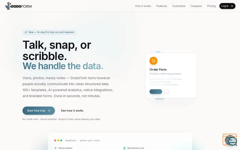 Screenshot of DodoForm, a launch using TidyCal
