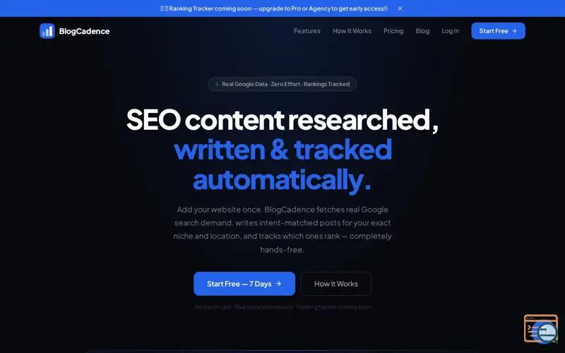 Screenshot of BlogCadence: Blog content on Autopilot
