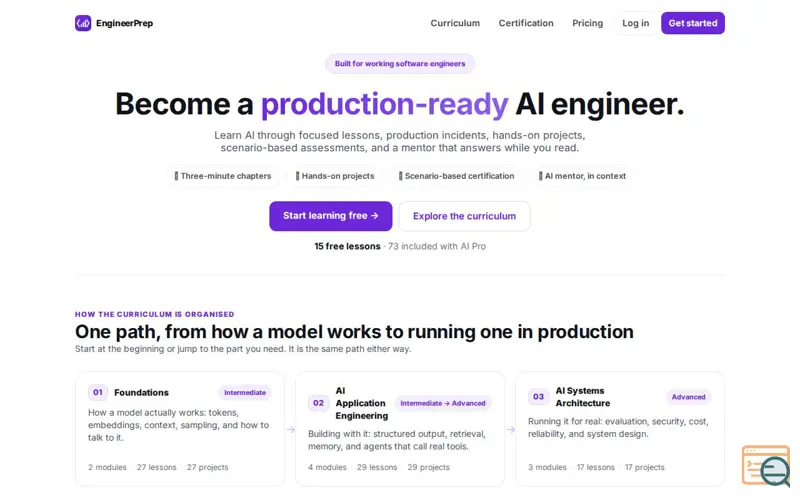 Screenshot of EngineerPrep — Become a production-ready AI engineer