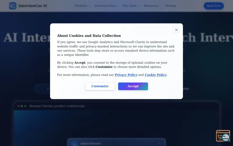 Screenshot of AI Interview Coach for Tech Industry Roles | InterviewCue | InterviewCue AI