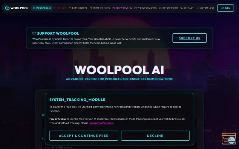 Screenshot of WoolPool - Personalized Anime Recommendations AI, a launch using WebLLM