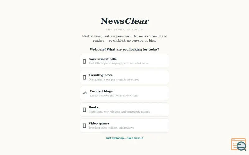 Screenshot of NewsClear