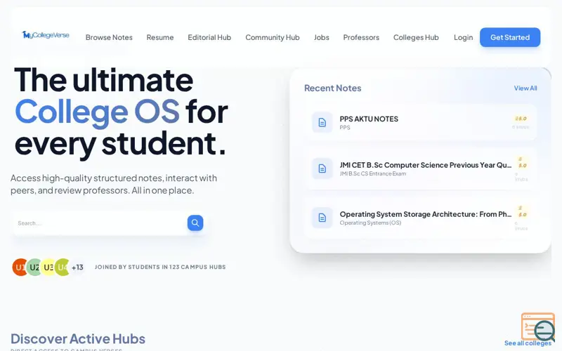 Screenshot of MyCollegeVerse