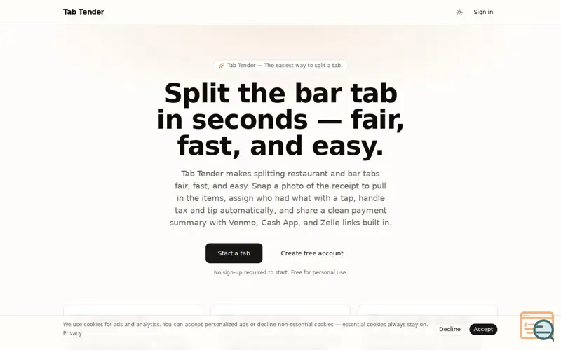 Screenshot of Tab Tender