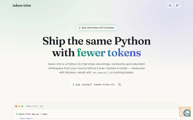 Screenshot of token-trim — Save AI Tokens