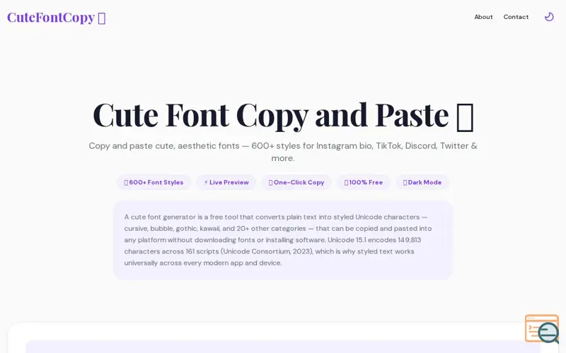 Screenshot of Cute Font 𝓒𝓸𝓹𝔂 𝓪𝓷𝓭 𝓟𝓪𝓼𝓽𝓮