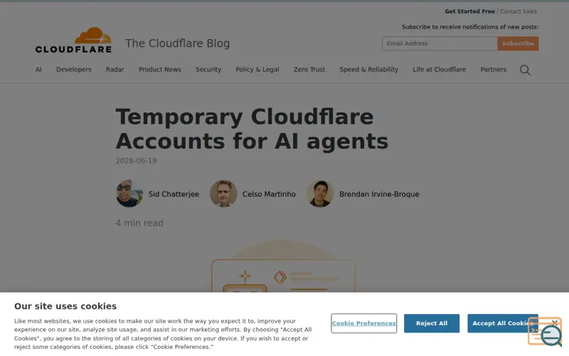 Screenshot of Cloudflare Temporary Accounts
