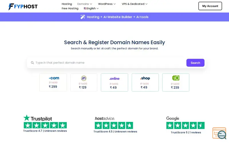 Screenshot of Fyphost - COM Domains at Just $4.89! 