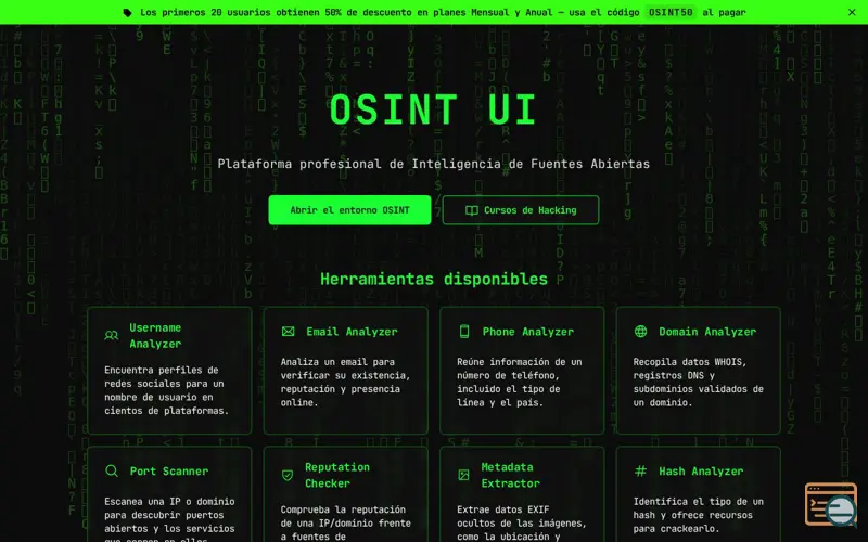 Screenshot of OSINT UI