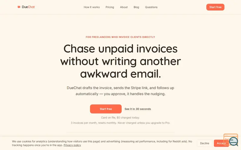 Screenshot of DueChat — the chat that gets your invoices paid