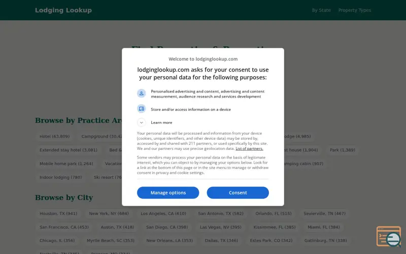 Screenshot of Lodging Lookup