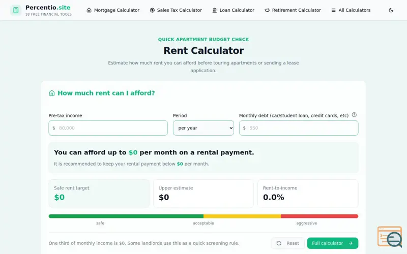 Screenshot of Free Online Financial Calculators | Percentio