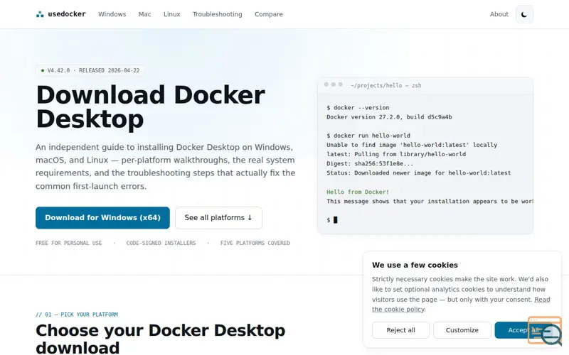Screenshot of Docker Desktop Download Guide
