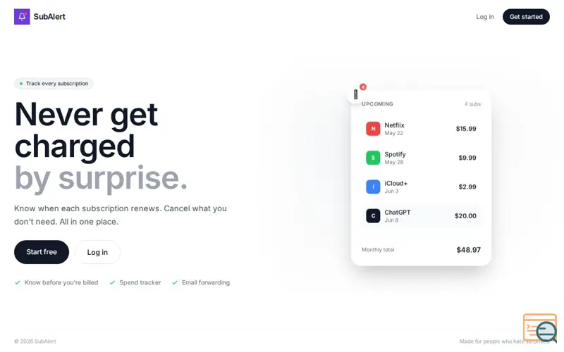 Screenshot of SubAlert
