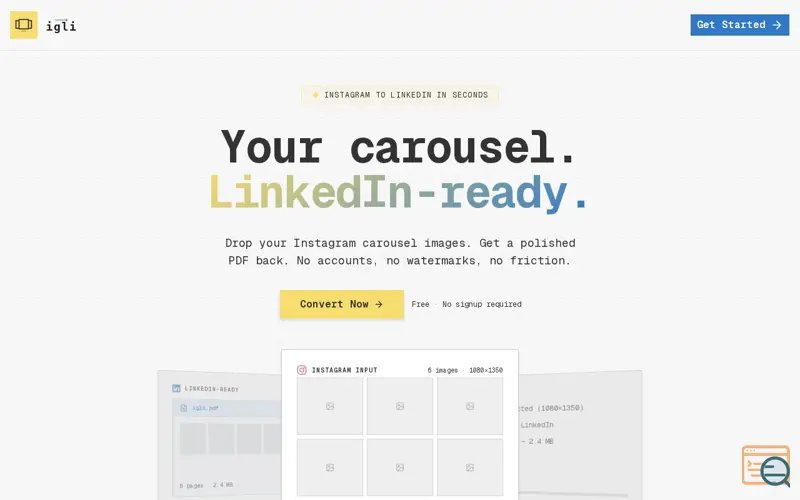 Screenshot of igli: Instagram carousel -> LinkedIn PDF