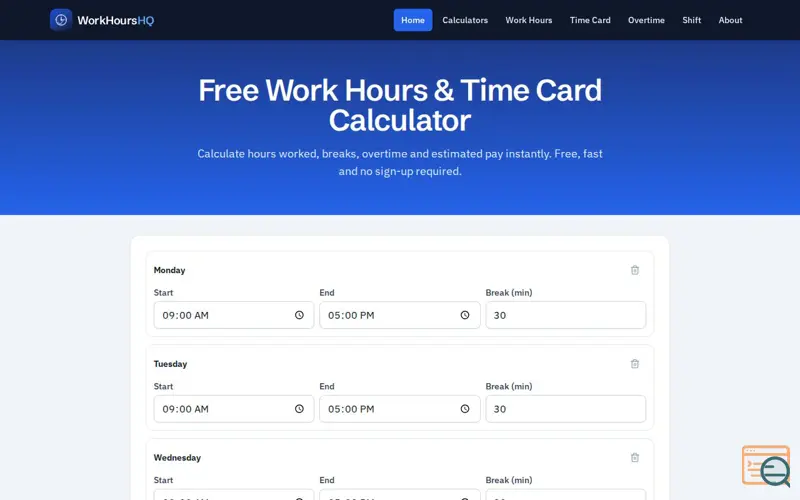 Screenshot of WorkHoursHQ