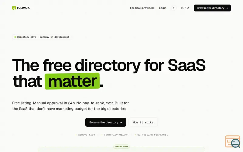 Screenshot of Tulimoa, a launch using MailerLite