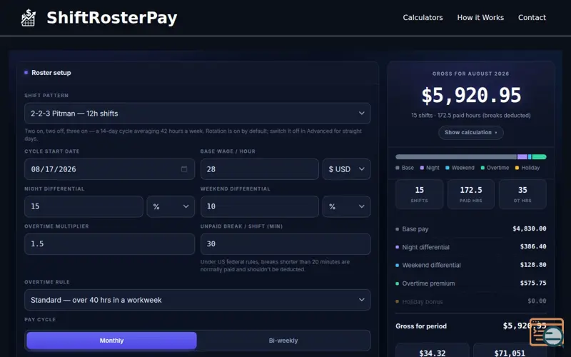 Screenshot of ShiftRosterPay