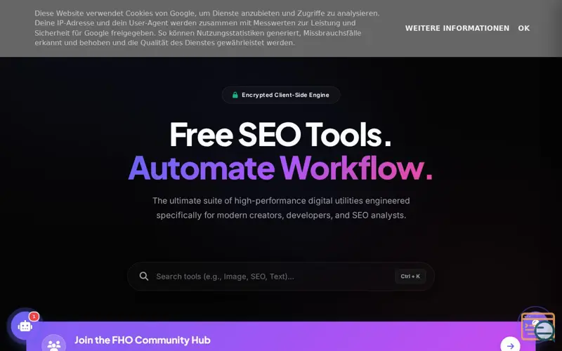 Screenshot of FHO Seo Tools, a launch using Blogger