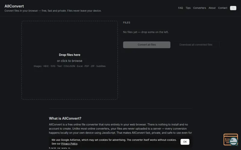Screenshot of AllConvert — Free Online File Converter