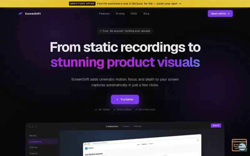 Screenshot of www.screendrift.app