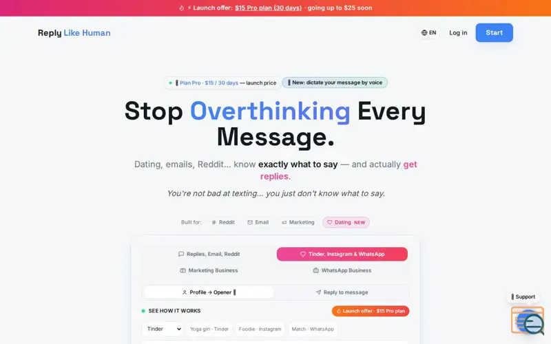 Screenshot of Reply Like Human