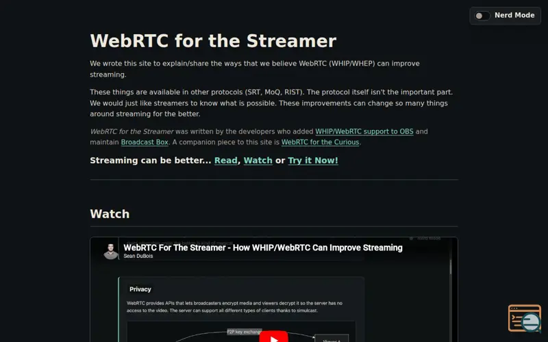 Screenshot of webrtcforthestreamer.com