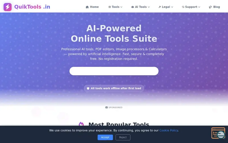Screenshot of QuikTools, a launch using ByetHost DNS