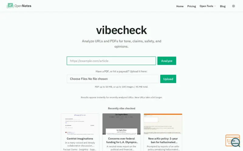 Screenshot of Vibecheck by Open Notes
