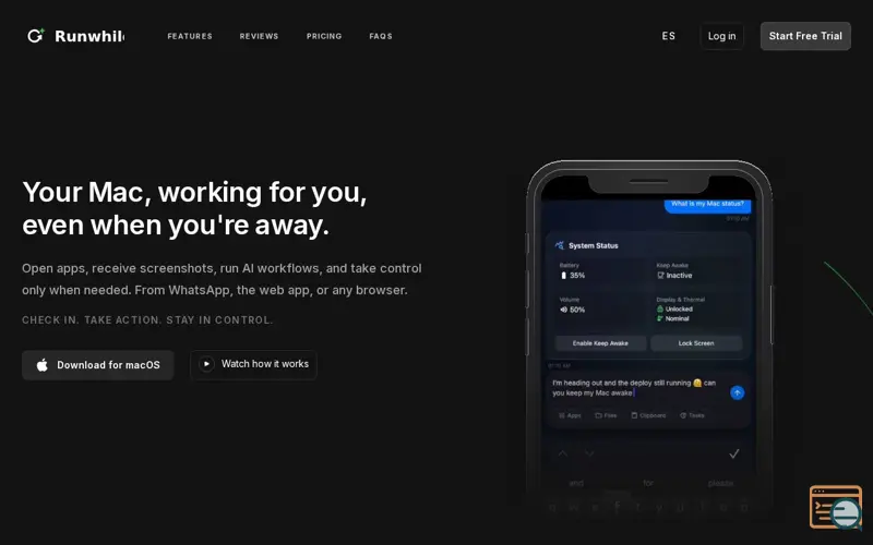 Screenshot of Runwhile, Your Mac, from anywhere.