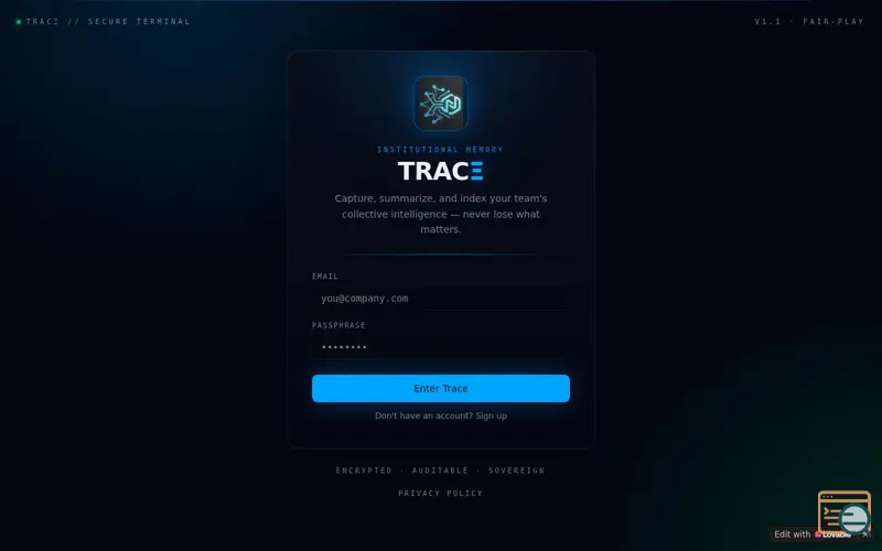 Screenshot of Trace — Institutional Memory Tool